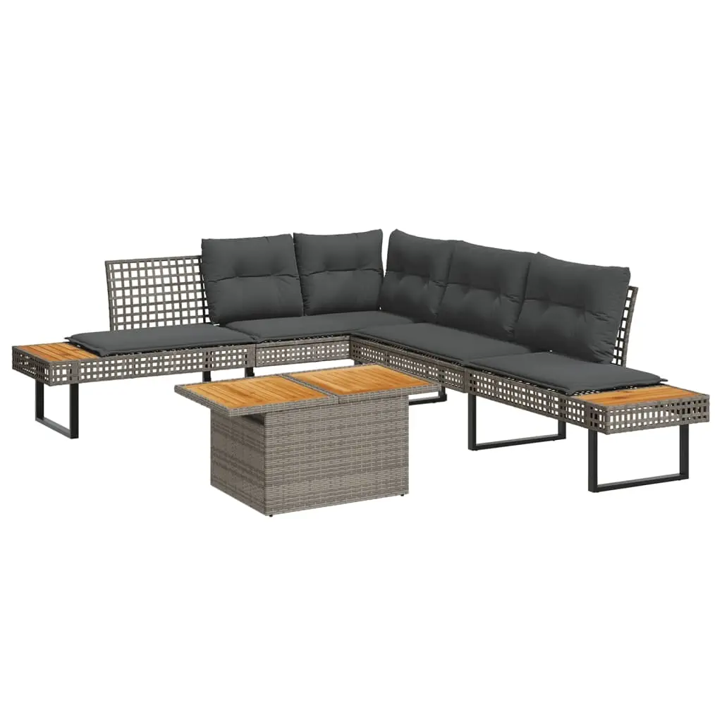 2 Piece Garden Sofa Set with Cushions Grey Poly Rattan and Acacia 3277500 - Furniture
