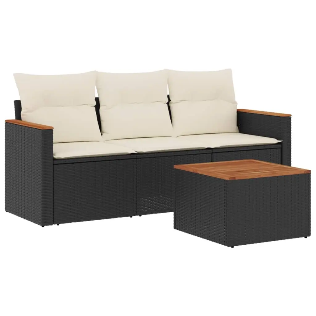4 Piece Garden Sofa Set with Cushions Black Poly Rattan 3258164 - Furniture