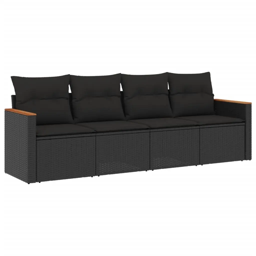 4 Piece Garden Sofa Set with Cushions Black Poly Rattan 3258170 - Furniture