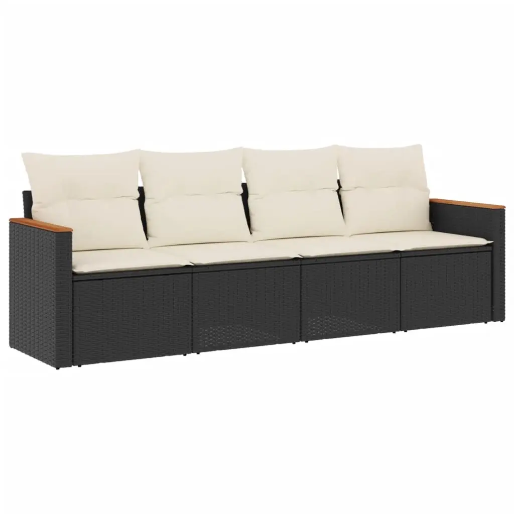 4 Piece Garden Sofa Set with Cushions Black Poly Rattan 3258171 - Furniture