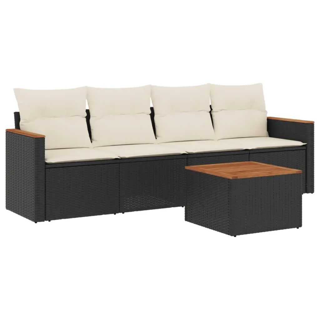 5 Piece Garden Sofa Set with Cushions Black Poly Rattan 3258178 - Furniture