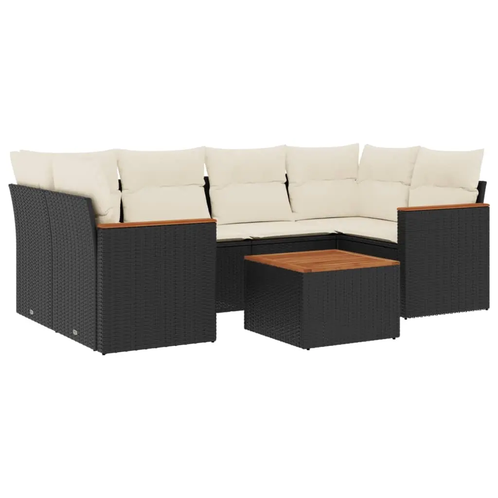 7 Piece Garden Sofa Set with Cushions Black Poly Rattan 3258199 - Furniture
