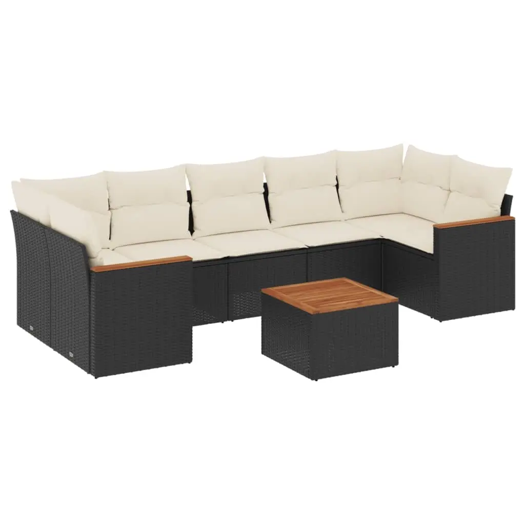 8 Piece Garden Sofa Set with Cushions Black Poly Rattan 3258213 - Furniture