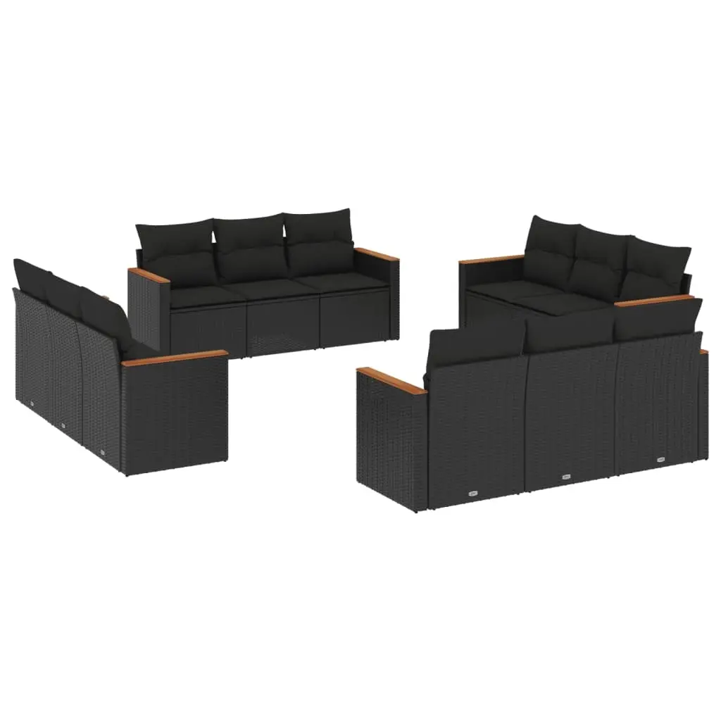 12 Piece Garden Sofa Set with Cushions Black Poly Rattan 3258233 - Furniture