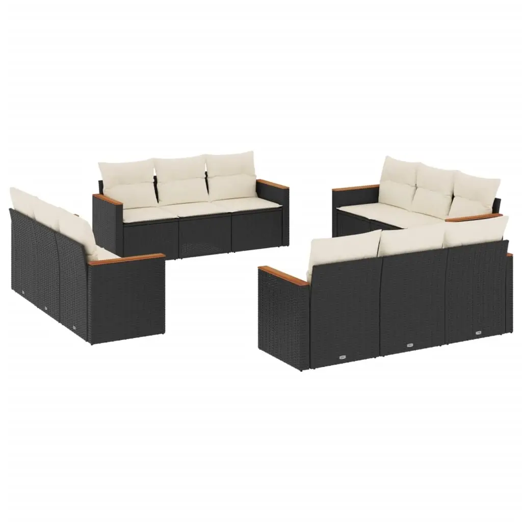12 Piece Garden Sofa Set with Cushions Black Poly Rattan 3258234 - Furniture