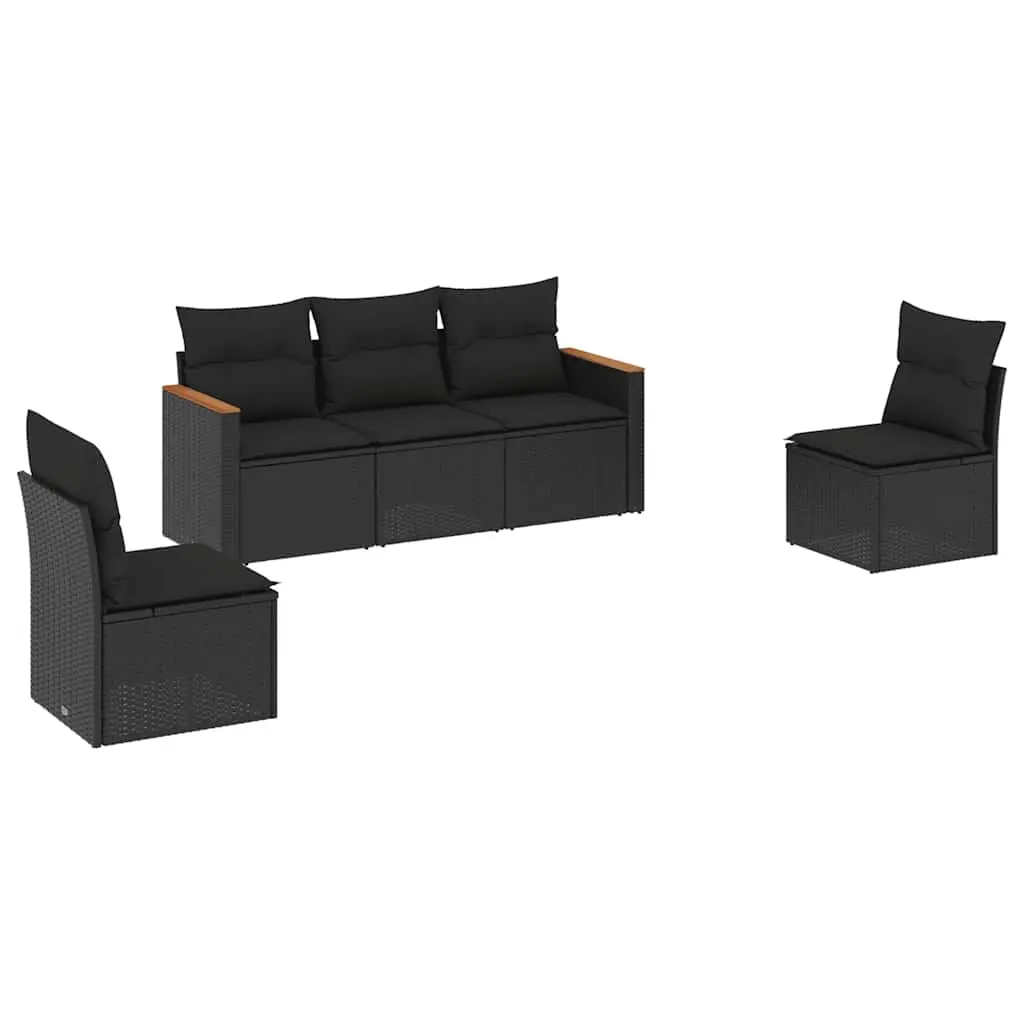5 Piece Garden Sofa Set with Cushions Black Poly Rattan 3258247 - Furniture