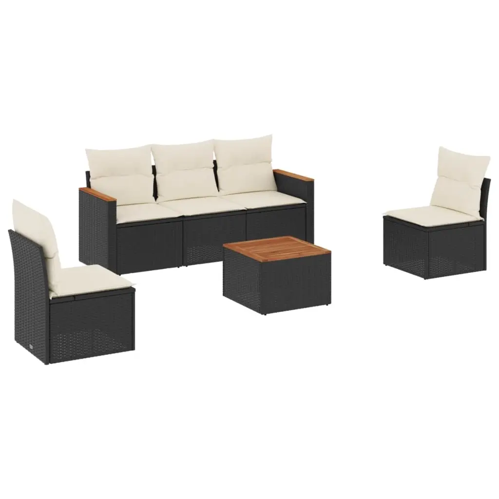 6 Piece Garden Sofa Set with Cushions Black Poly Rattan 3258255 - Furniture