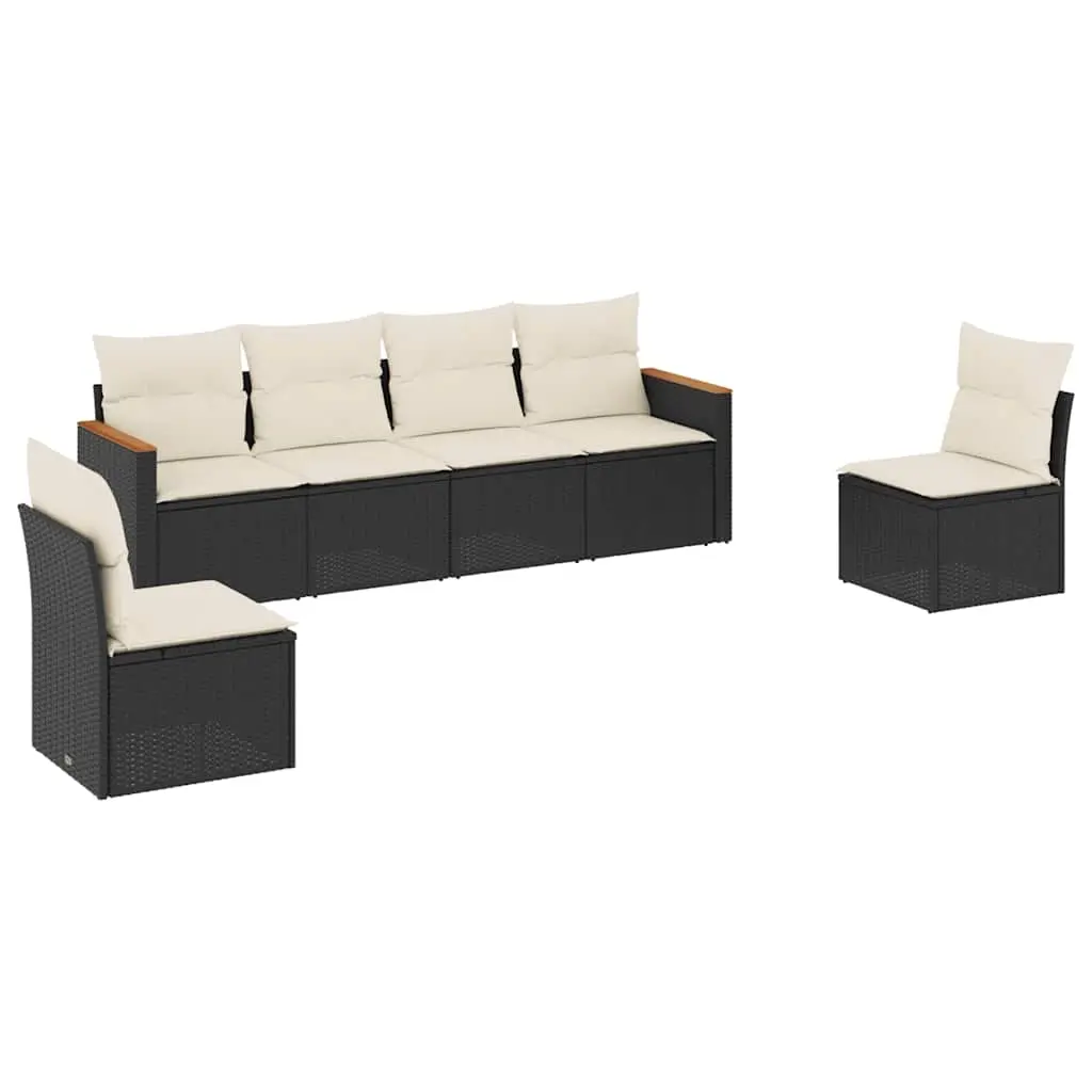 6 Piece Garden Sofa Set with Cushions Black Poly Rattan 3258262 - Furniture