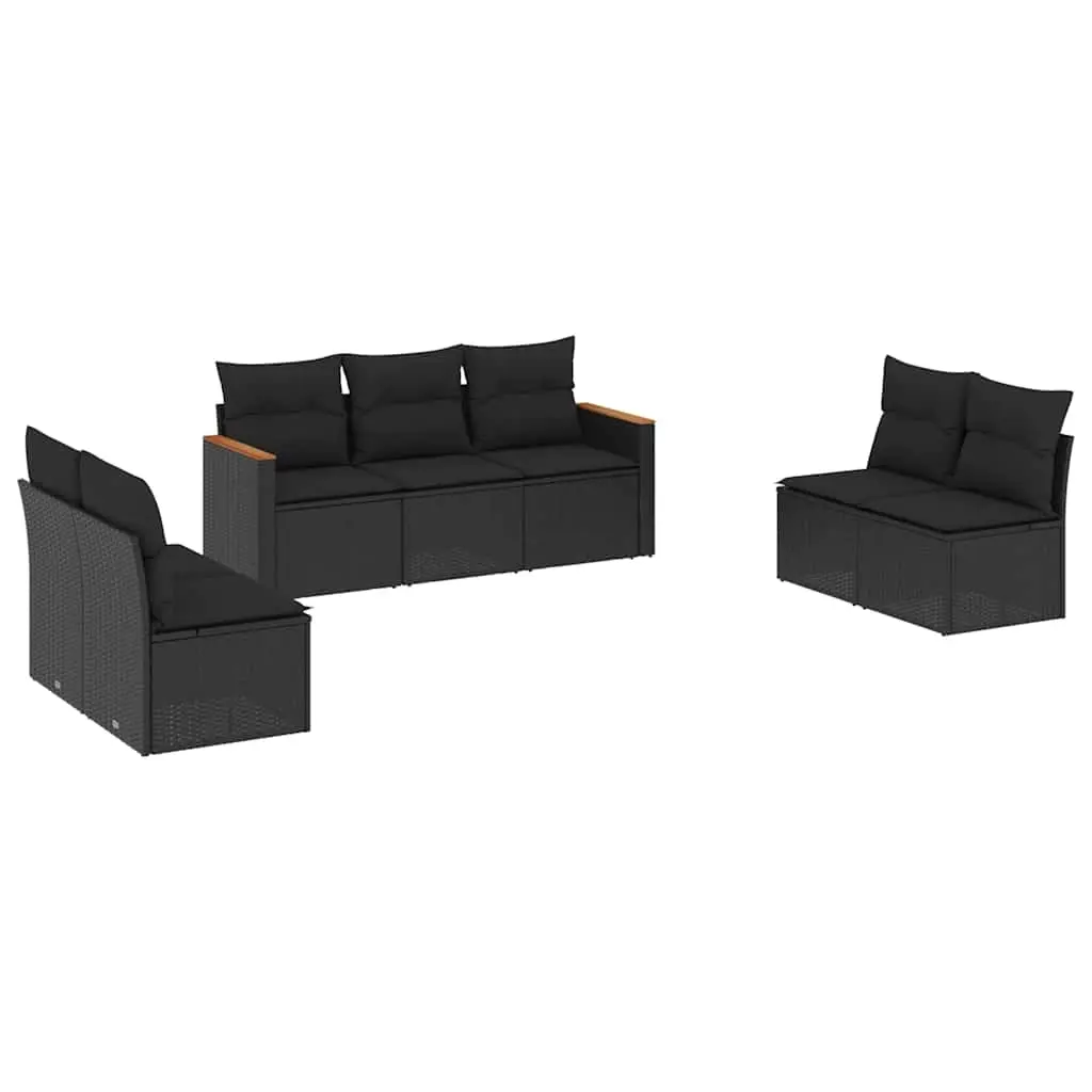 7 Piece Garden Sofa Set with Cushions Black Poly Rattan 3258275 - Furniture