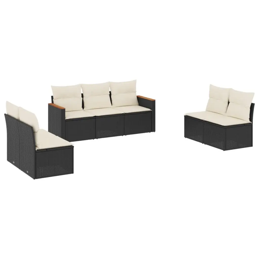 7 Piece Garden Sofa Set with Cushions Black Poly Rattan 3258276 - Furniture