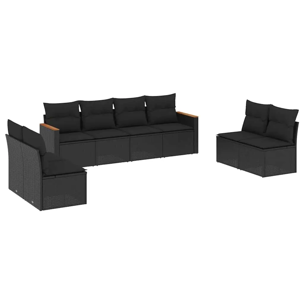 8 Piece Garden Sofa Set with Cushions Black Poly Rattan 3258289 - Furniture