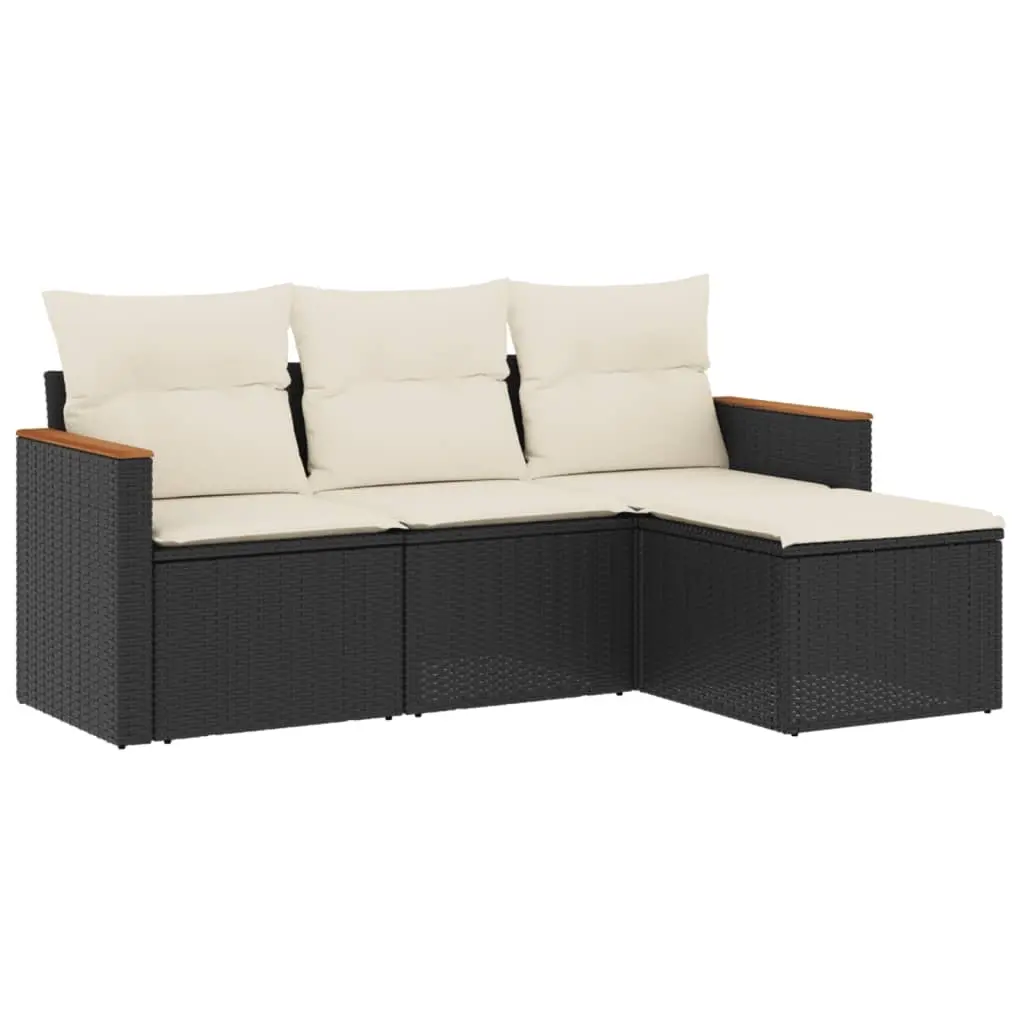4 Piece Garden Sofa Set with Cushions Black Poly Rattan 3258304 - Furniture