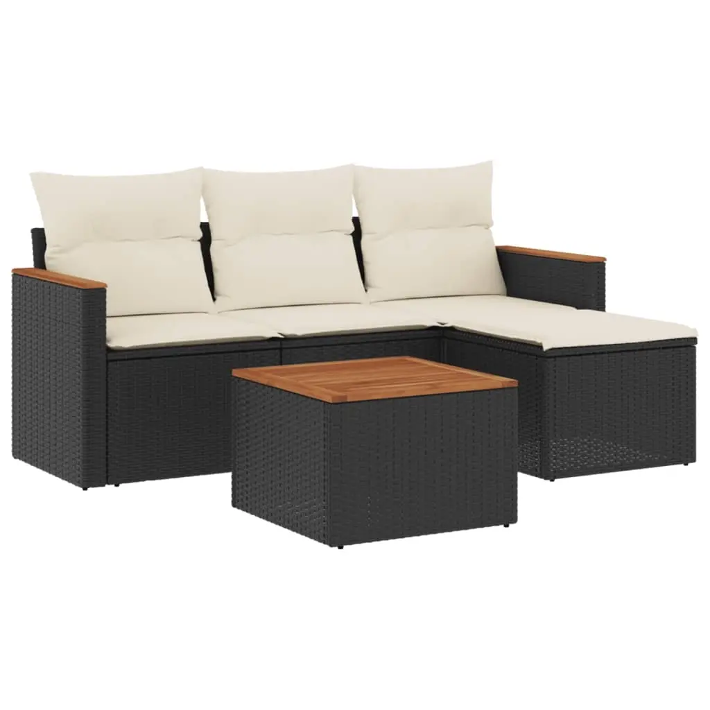 5 Piece Garden Sofa Set with Cushions Black Poly Rattan 3258311 - Furniture