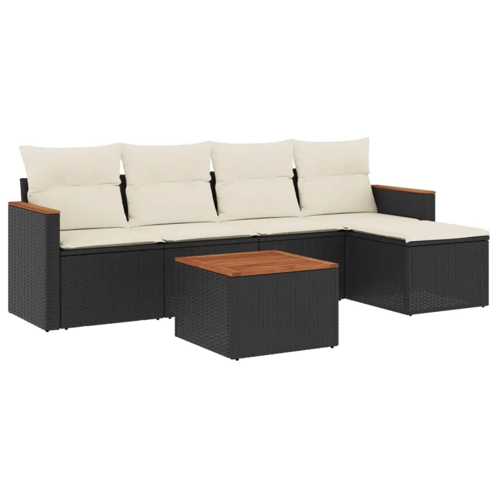6 Piece Garden Sofa Set with Cushions Black Poly Rattan 3258325 - Furniture
