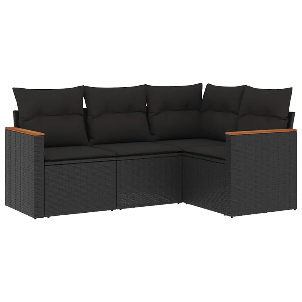 4 Piece Garden Sofa Set with Cushions Black Poly Rattan 3258331 - Furniture