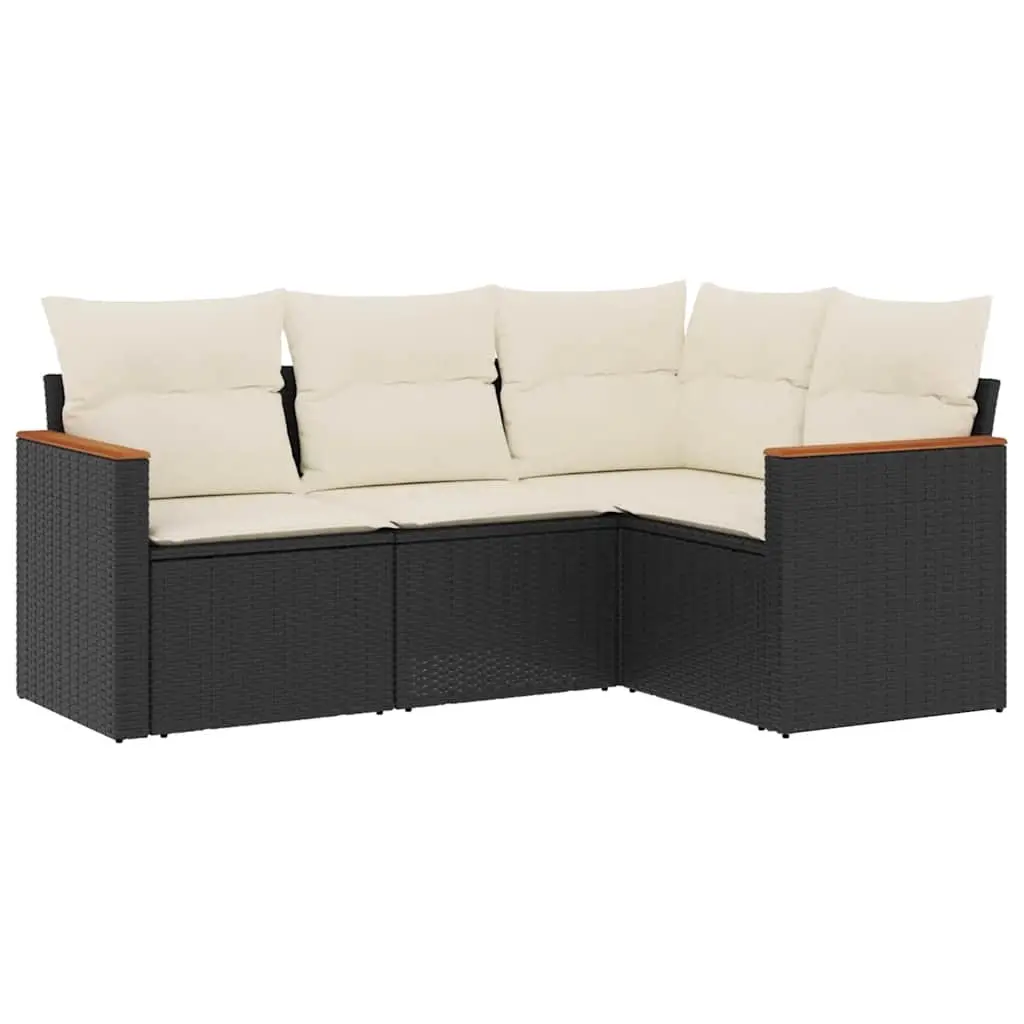 4 Piece Garden Sofa Set with Cushions Black Poly Rattan 3258332 - Furniture