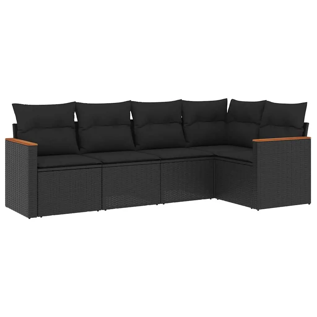 5 Piece Garden Sofa Set with Cushions Black Poly Rattan 3258345 - Furniture
