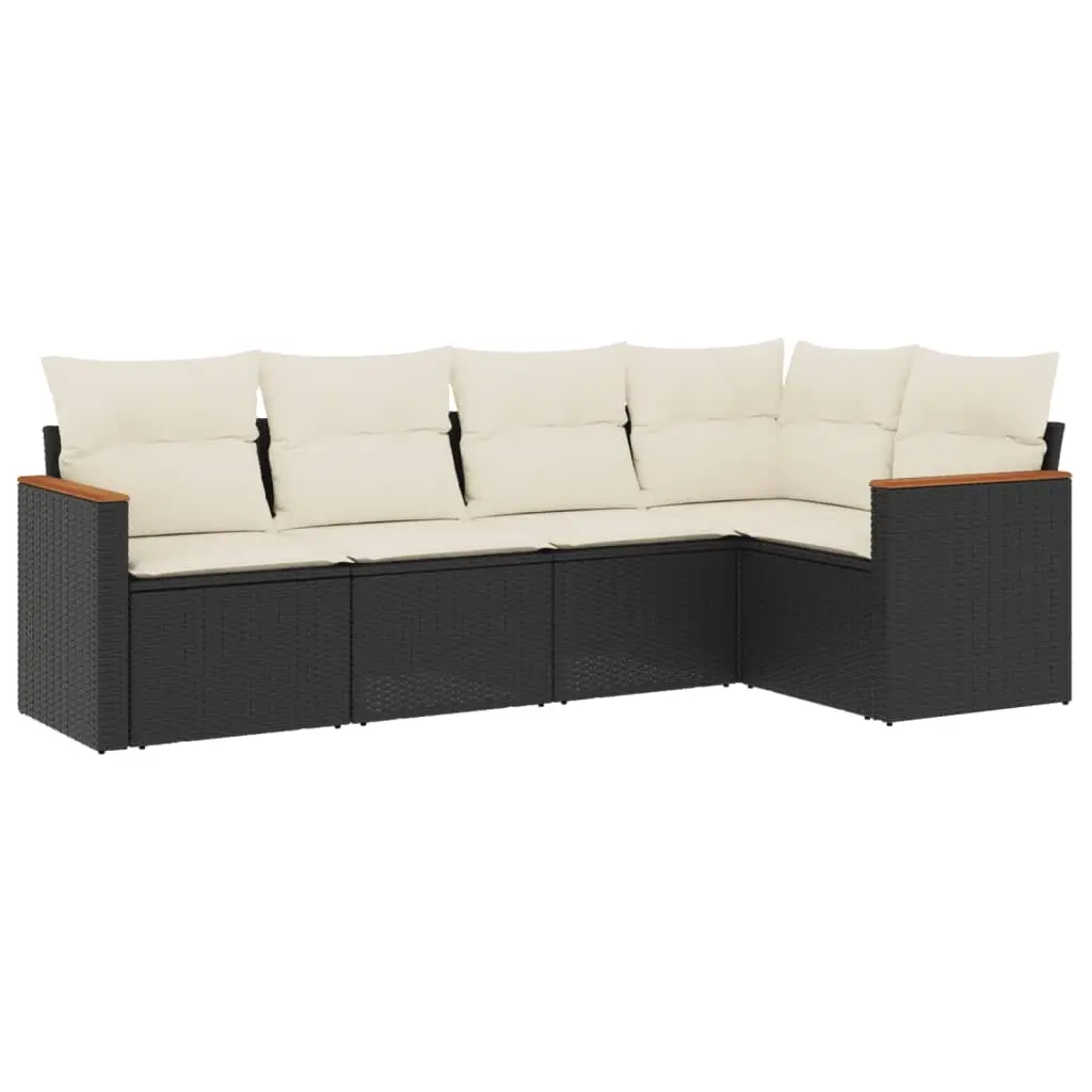 5 Piece Garden Sofa Set with Cushions Black Poly Rattan 3258346 - Furniture