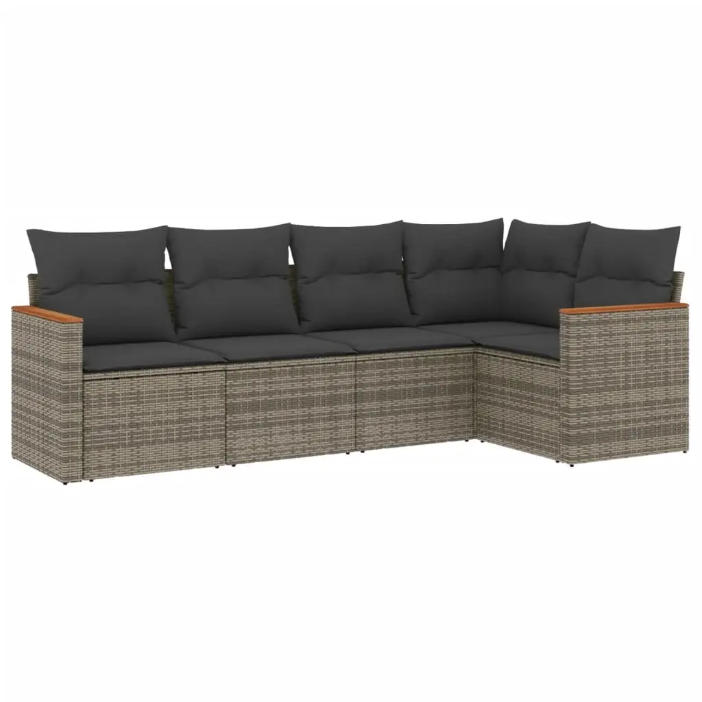 5 Piece Garden Sofa Set with Cushions Grey Poly Rattan 3258350 - Furniture