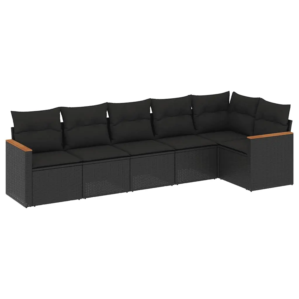 6 Piece Garden Sofa Set with Cushions Black Poly Rattan 3258387 - Furniture