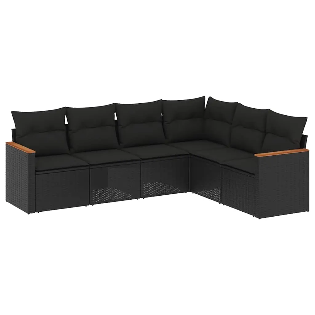 6 Piece Garden Sofa Set with Cushions Black Poly Rattan 3258401 - Furniture