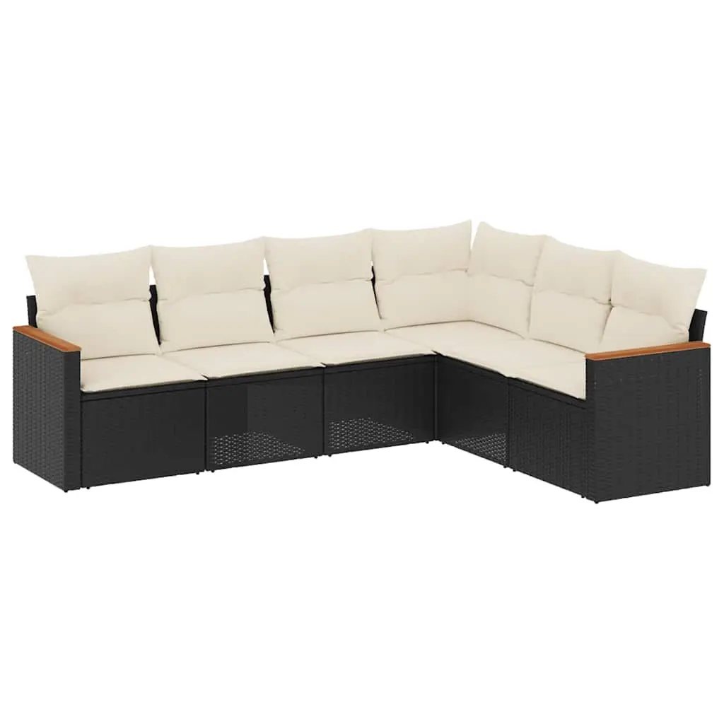 6 Piece Garden Sofa Set with Cushions Black Poly Rattan 3258402 - Furniture
