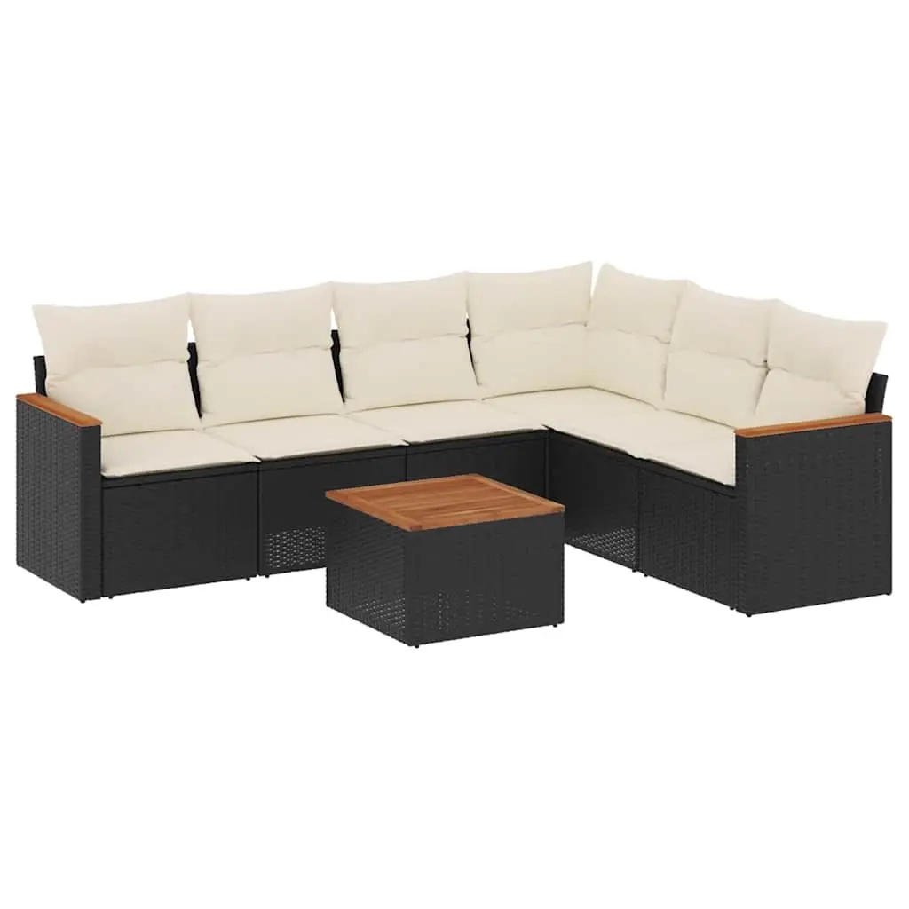 7 Piece Garden Sofa Set with Cushions Black Poly Rattan 3258409 - Furniture