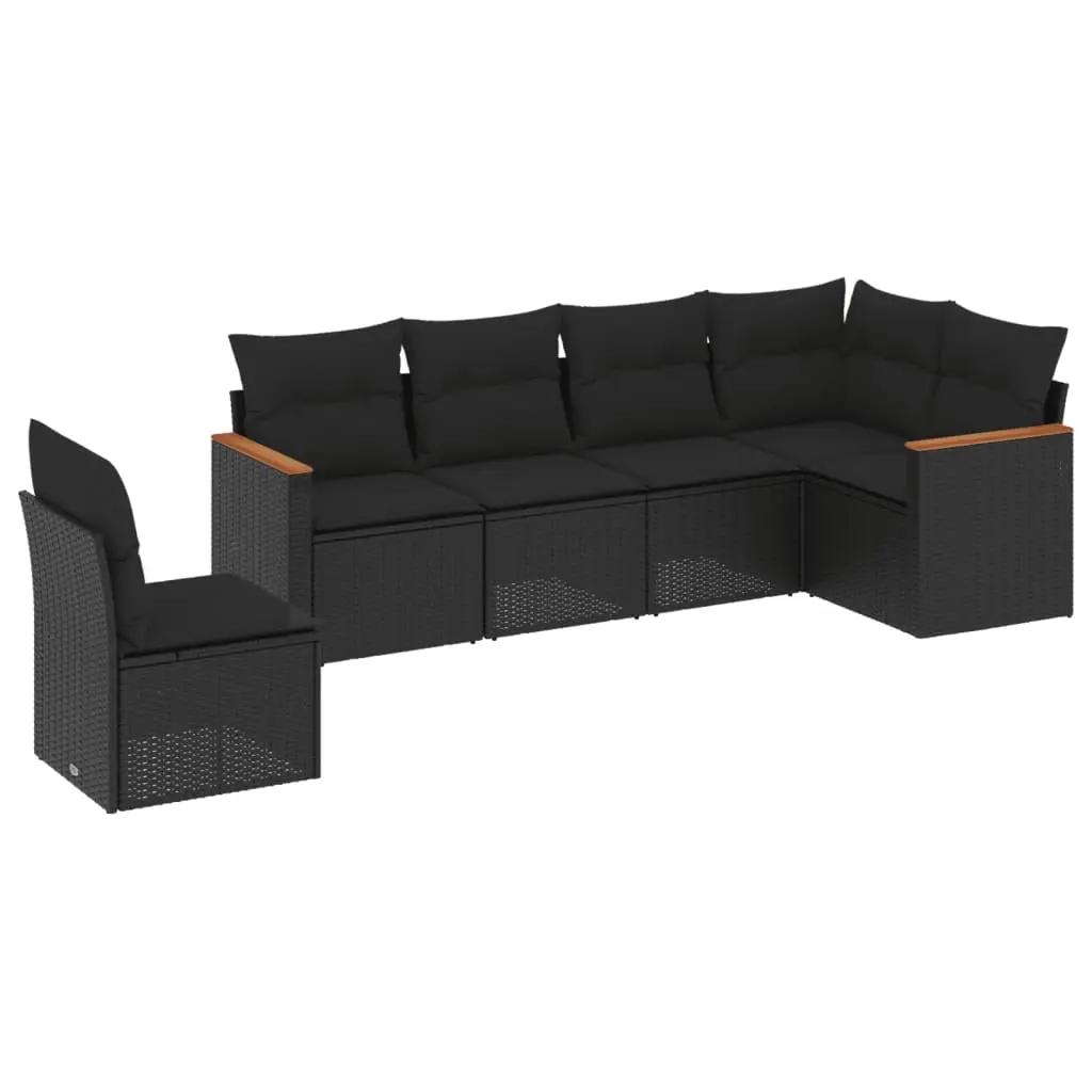 6 Piece Garden Sofa Set with Cushions Black Poly Rattan 3258415 - Furniture