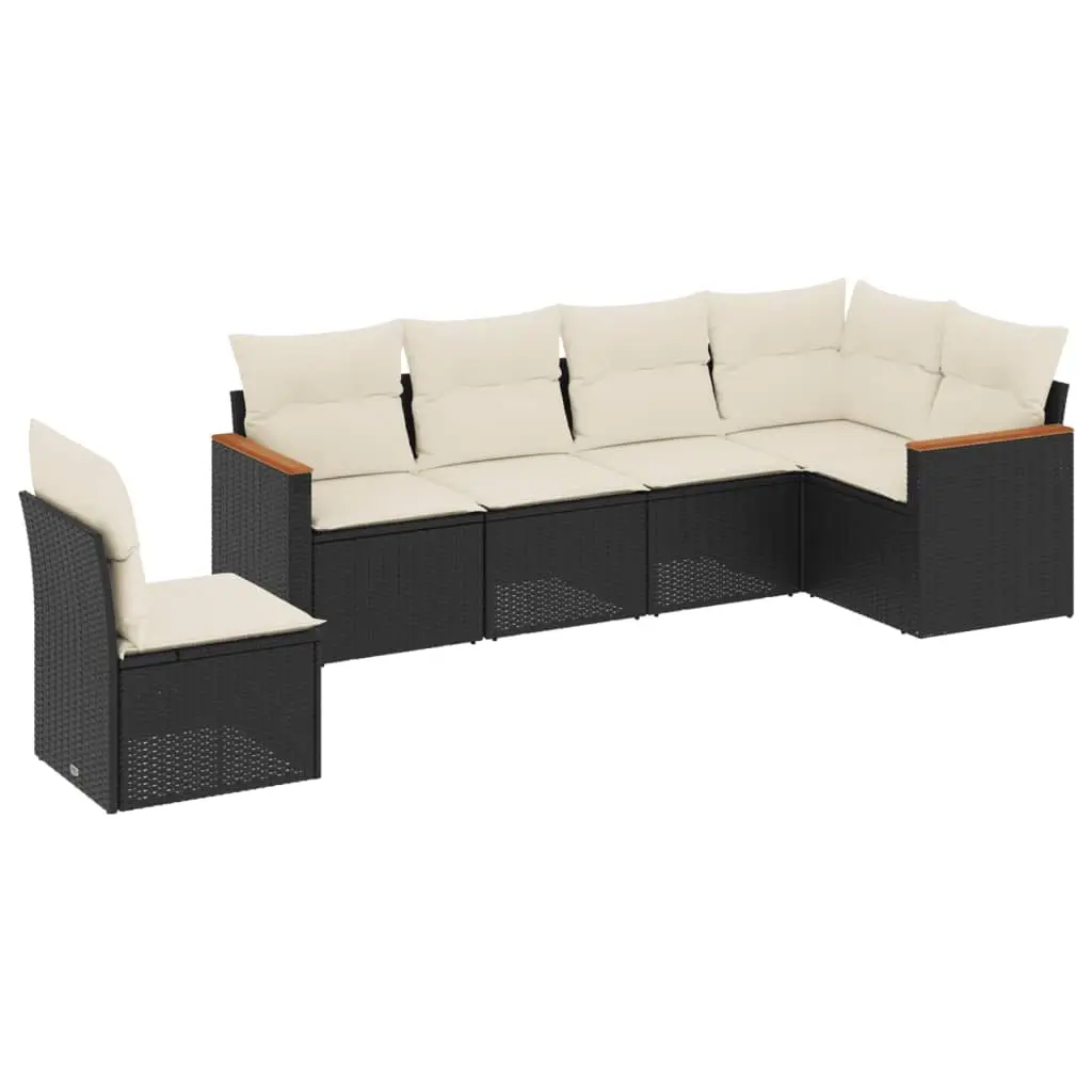 6 Piece Garden Sofa Set with Cushions Black Poly Rattan 3258416 - Furniture