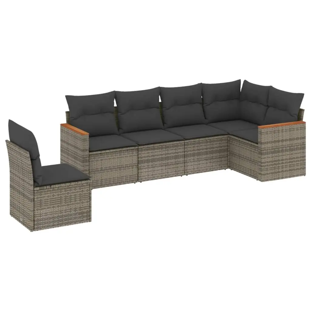 6 Piece Garden Sofa Set with Cushions Grey Poly Rattan 3258420 - Furniture
