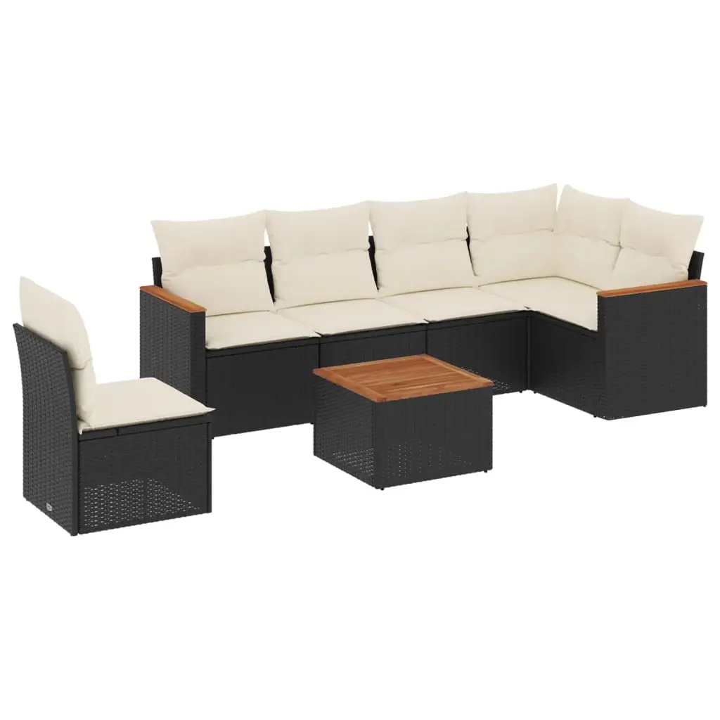 7 Piece Garden Sofa Set with Cushions Black Poly Rattan 3258423 - Furniture