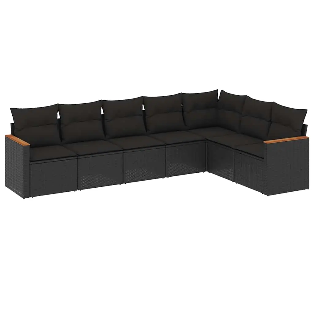 7 Piece Garden Sofa Set with Cushions Black Poly Rattan 3258429 - Furniture