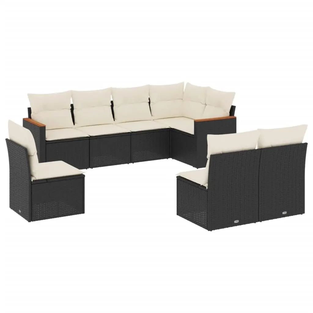8 Piece Garden Sofa Set with Cushions Black Poly Rattan 3258444 - Furniture