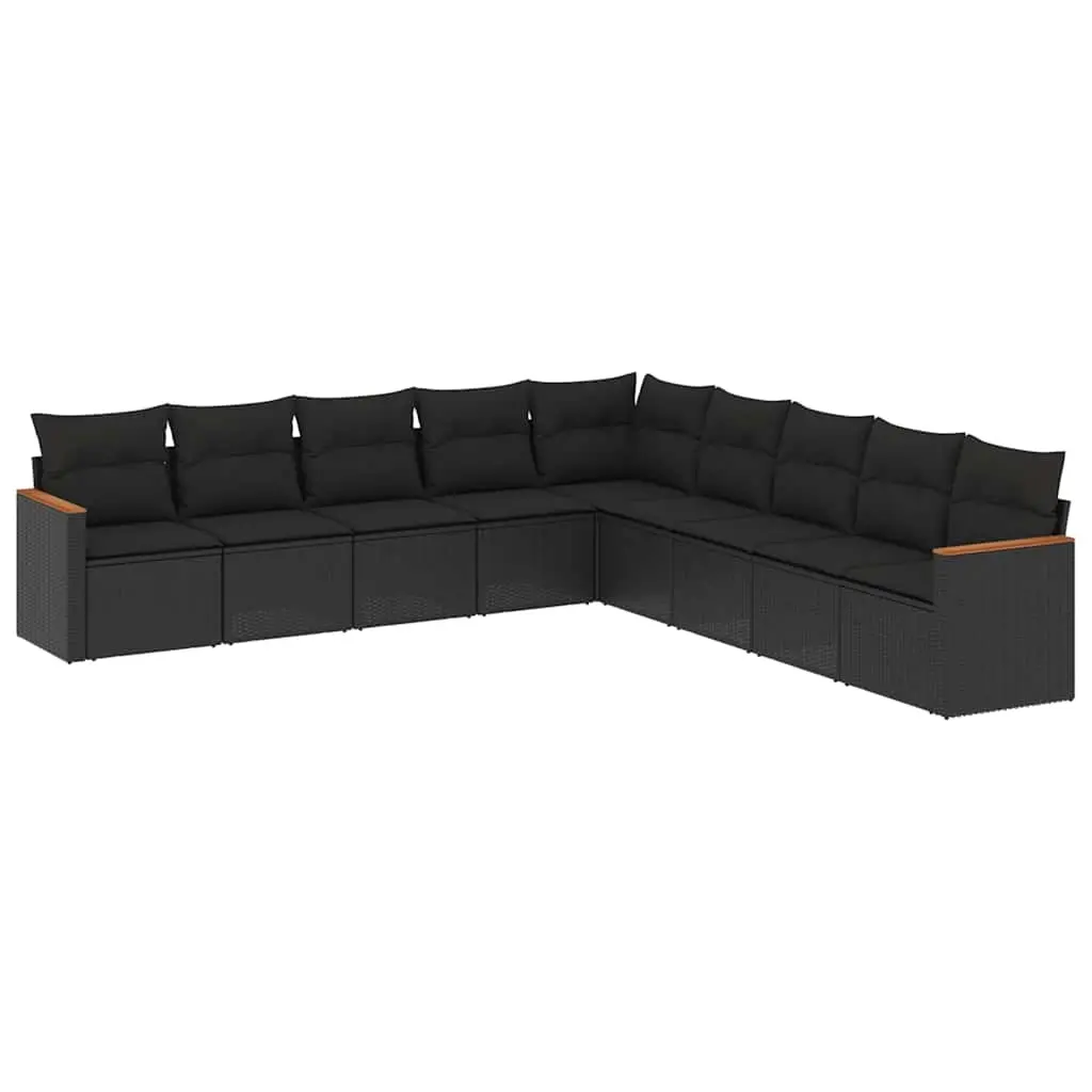 9 Piece Garden Sofa Set with Cushions Black Poly Rattan 3258457 - Furniture