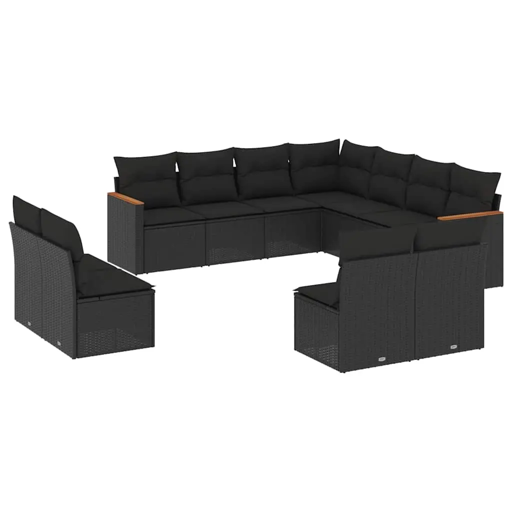11 Piece Garden Sofa Set with Cushions Black Poly Rattan 3258485 - Furniture
