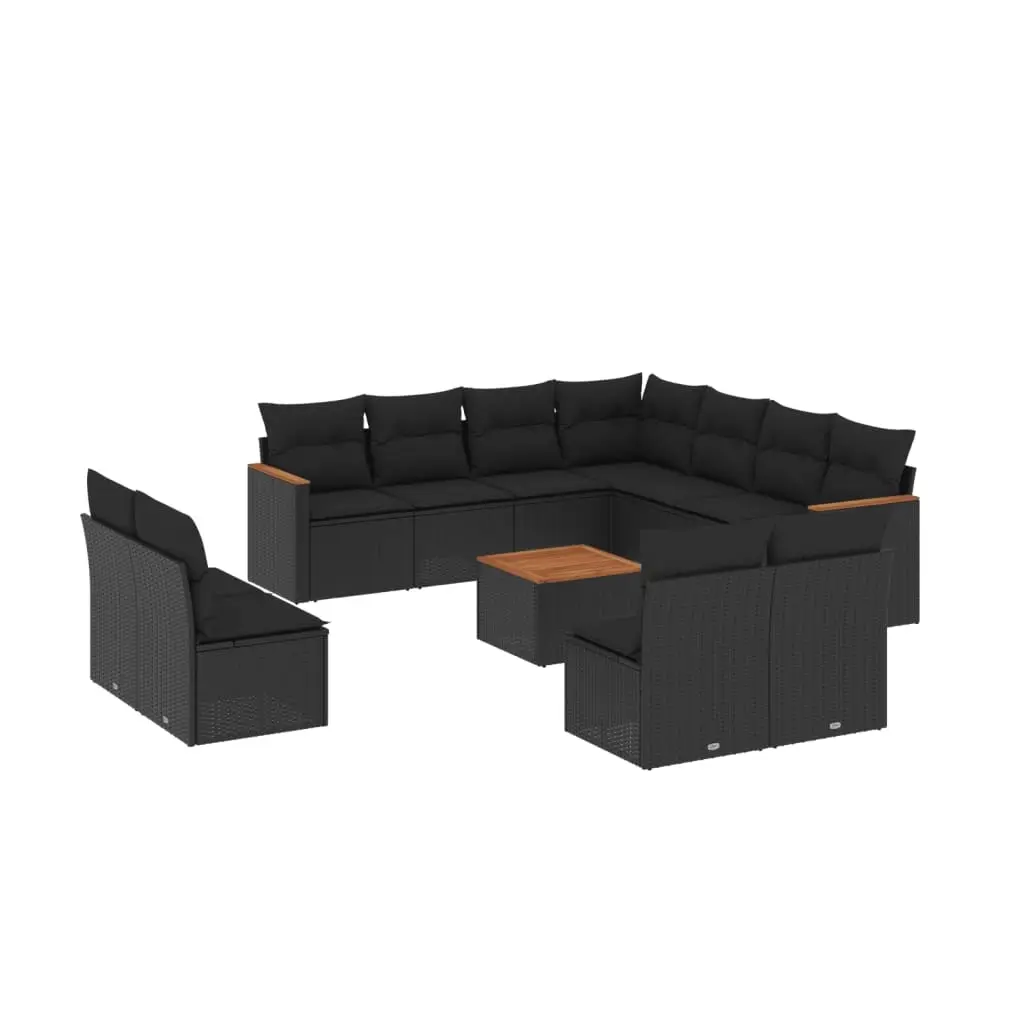 12 Piece Garden Sofa Set with Cushions Black Poly Rattan 3258492 - Furniture