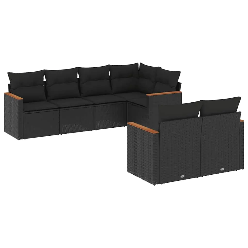 7 Piece Garden Sofa Set with Cushions Black Poly Rattan 3258541 - Furniture