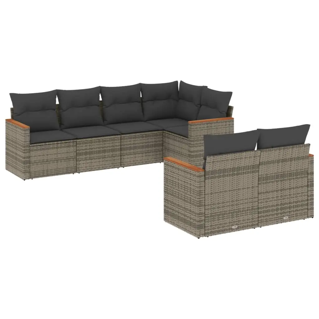 7 Piece Garden Sofa Set with Cushions Grey Poly Rattan 3258546 - Furniture