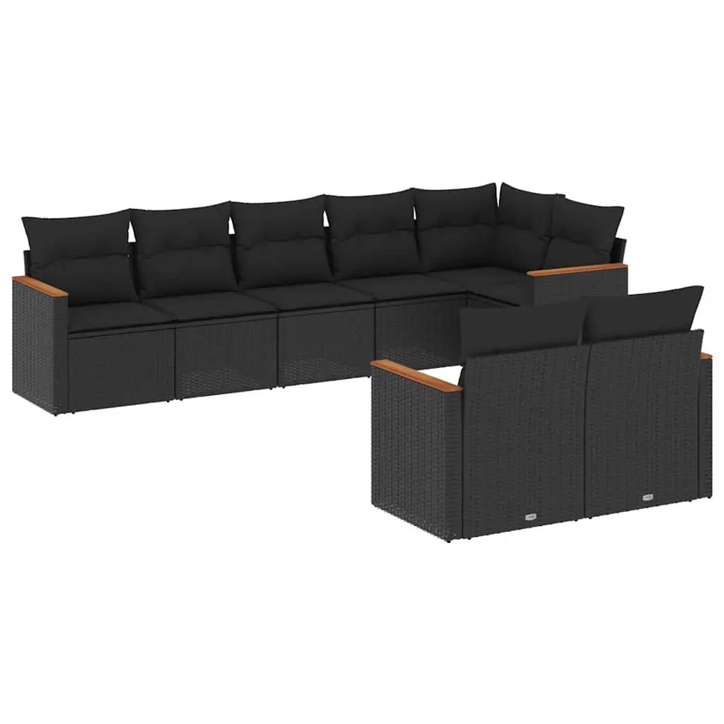 8 Piece Garden Sofa Set with Cushions Black Poly Rattan 3258548 - Furniture