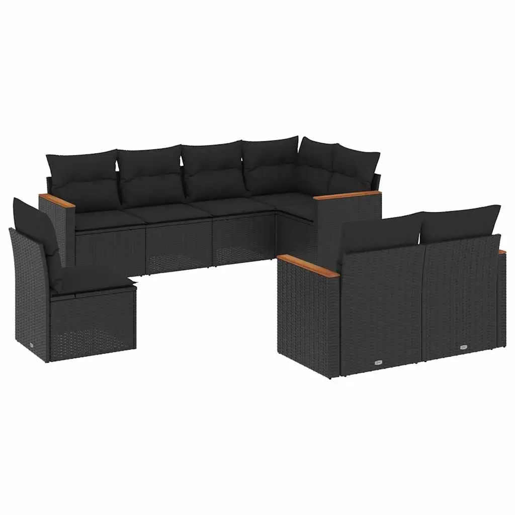 8 Piece Garden Sofa Set with Cushions Black Poly Rattan 3258562 - Furniture