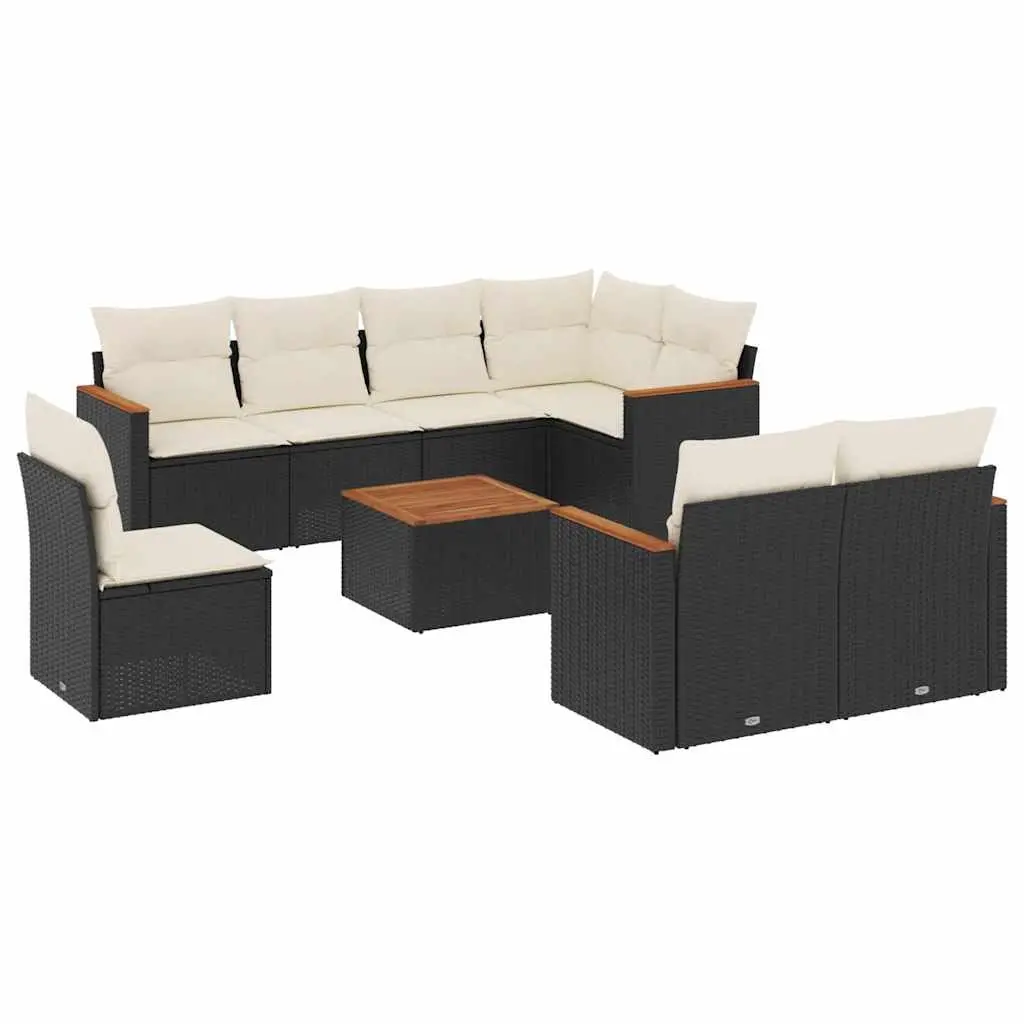 9 Piece Garden Sofa Set with Cushions Black Poly Rattan 3258570 - Furniture