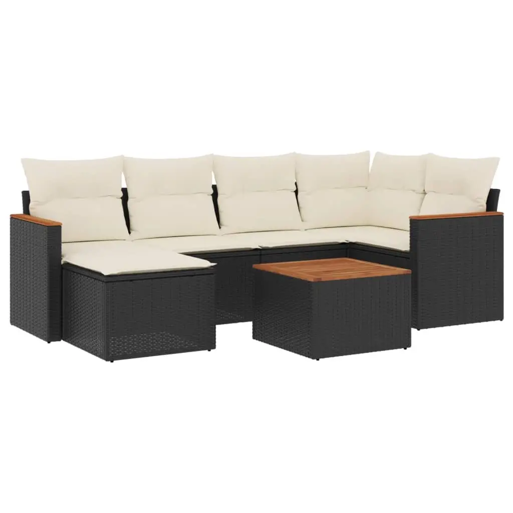 7 Piece Garden Sofa Set with Cushions Black Poly Rattan 3258584 - Furniture