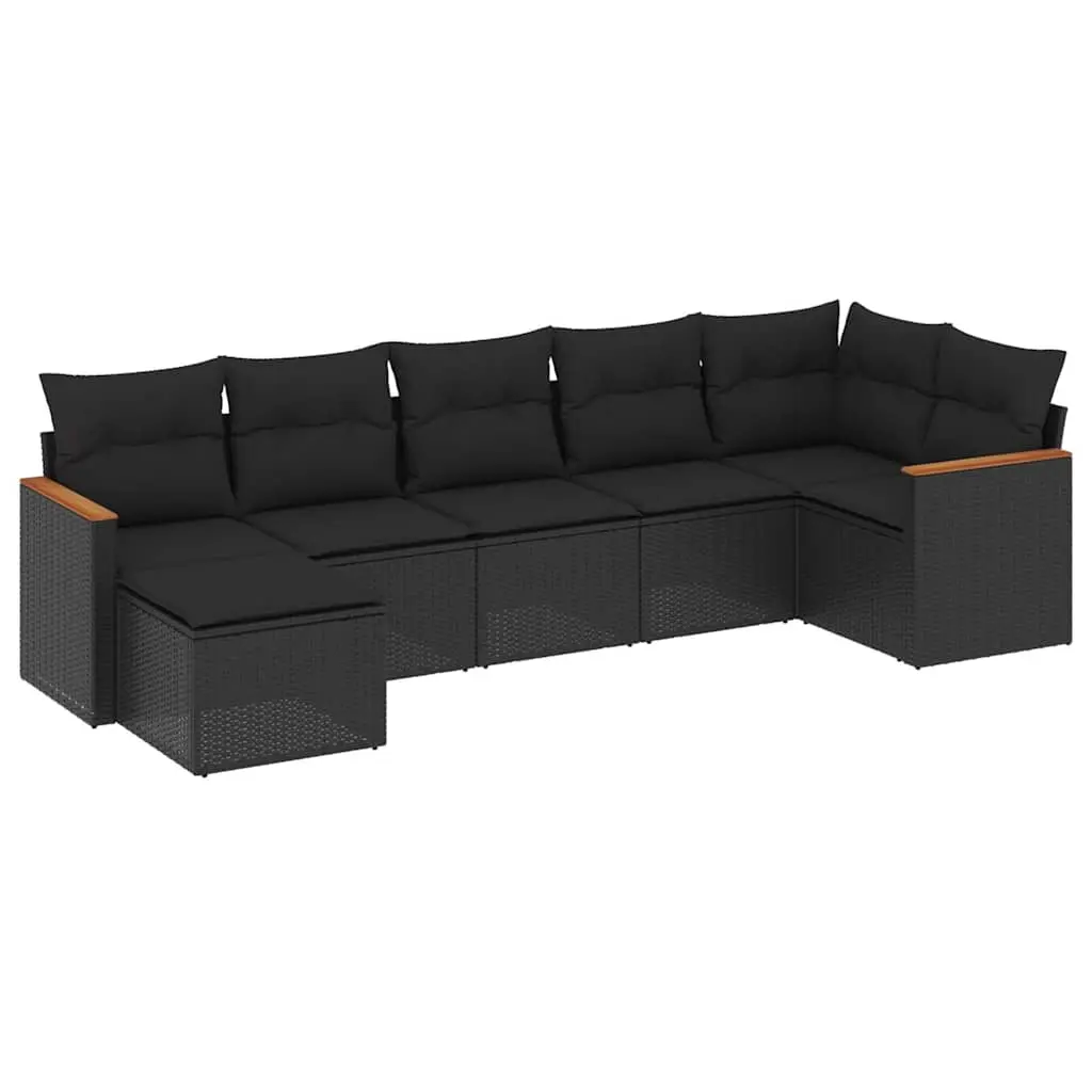 7 Piece Garden Sofa Set with Cushions Black Poly Rattan 3258590 - Furniture