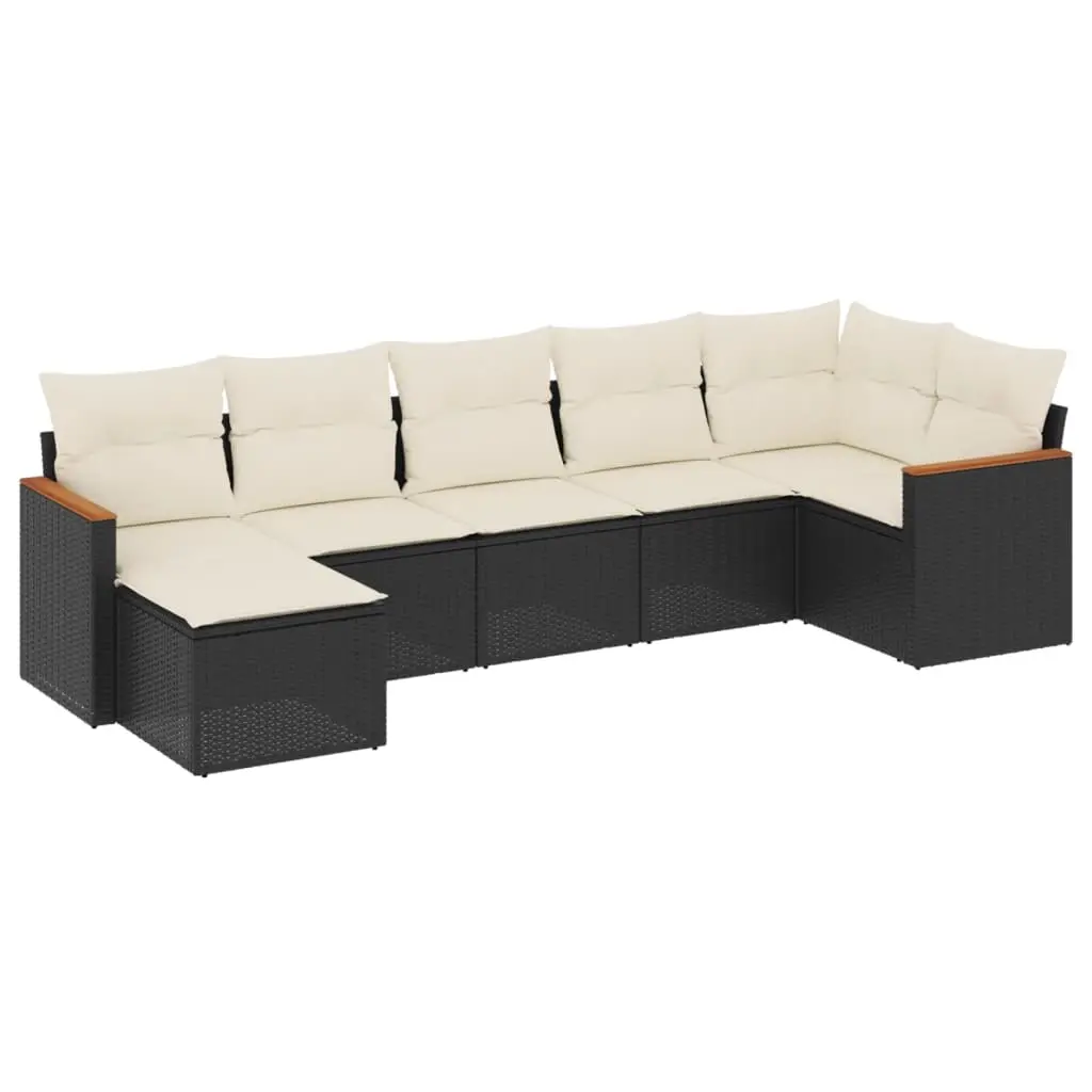 7 Piece Garden Sofa Set with Cushions Black Poly Rattan 3258591 - Furniture