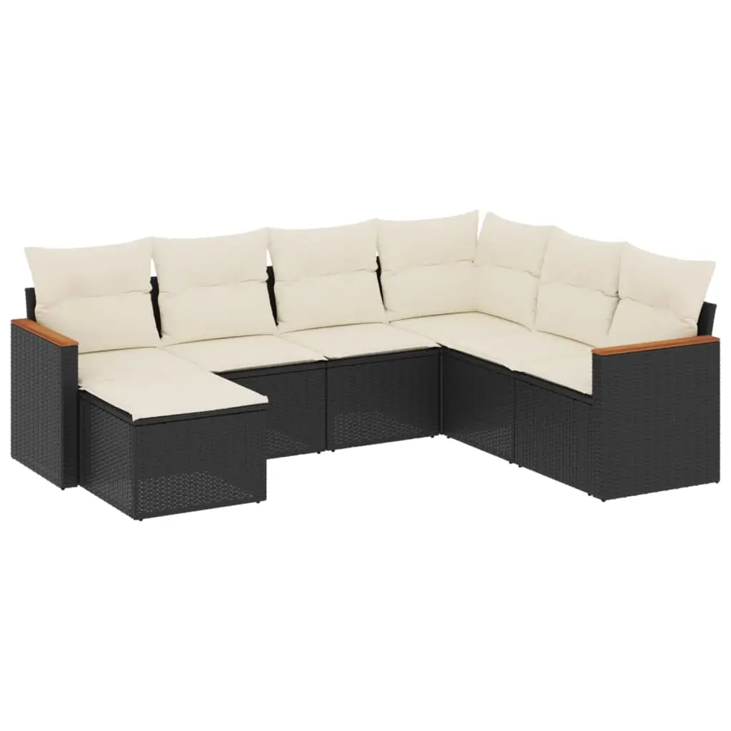 7 Piece Garden Sofa Set with Cushions Black Poly Rattan 3258605 - Furniture