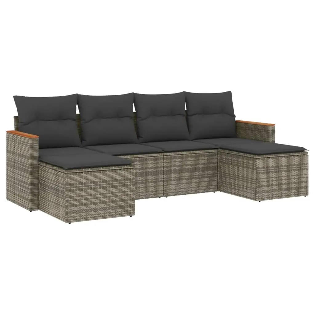 6 Piece Garden Sofa Set with Cushions Grey Poly Rattan 3258623 - Furniture