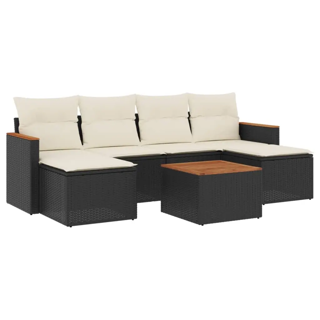 7 Piece Garden Sofa Set with Cushions Black Poly Rattan 3258626 - Furniture