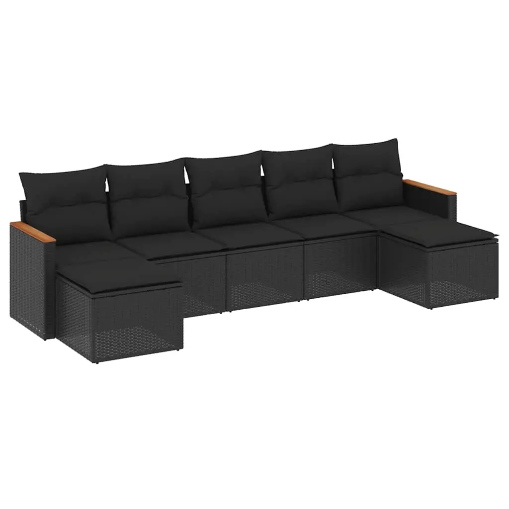 7 Piece Garden Sofa Set with Cushions Black Poly Rattan 3258632 - Furniture