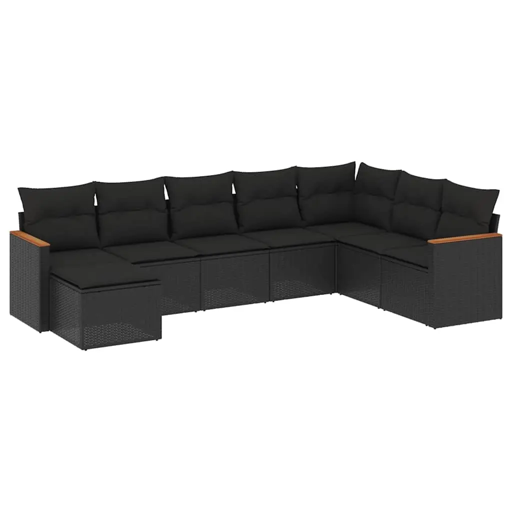 8 Piece Garden Sofa Set with Cushions Black Poly Rattan 3258646 - Furniture