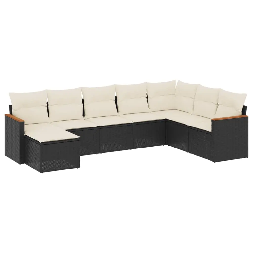 8 Piece Garden Sofa Set with Cushions Black Poly Rattan 3258647 - Furniture